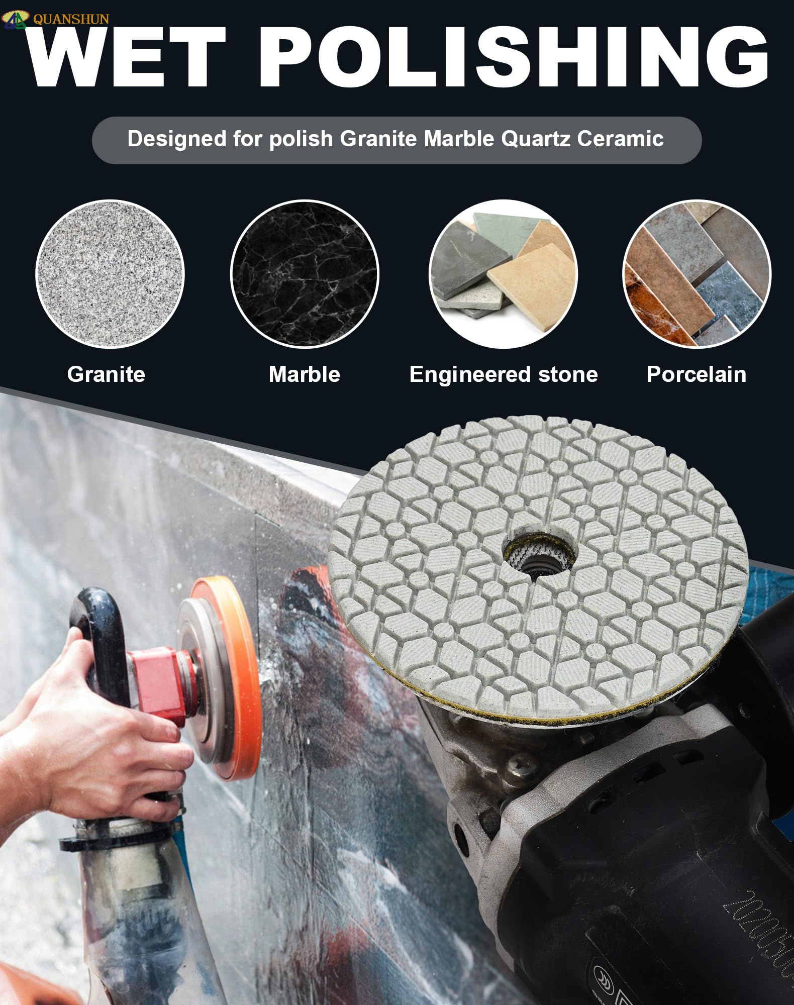 Flexible Wet Granite Diamond Polishing Pads for Angle Grinder(图3) Flexible Wet Granite Diamond Polishing Pads for Angle Grinder