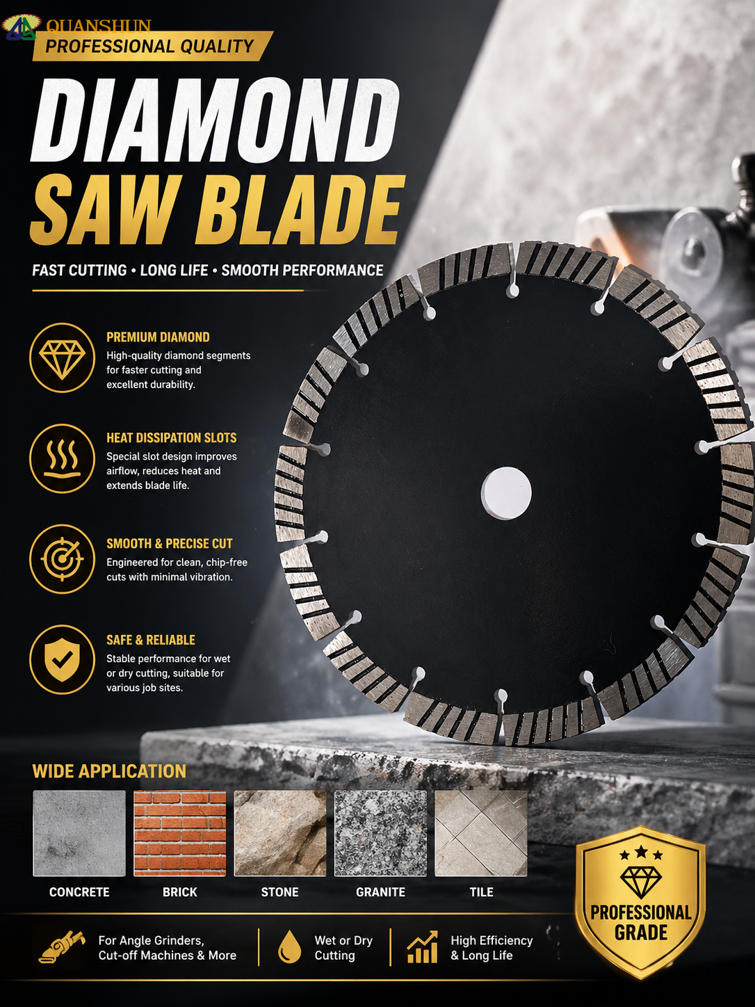 8" Diamond Saw Blade – Hot-Pressed, Low Noise, for Granite & Marble(图1) 0088.png